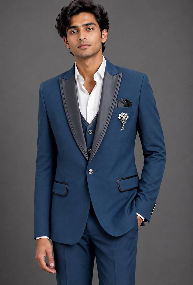 Steel blue contrast lapel tuxedo set