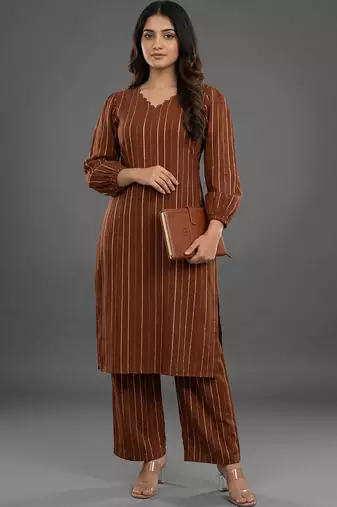 formal women printed regular silk crepe kurta with palazzos