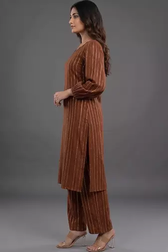formal women printed regular silk crepe kurta with palazzos