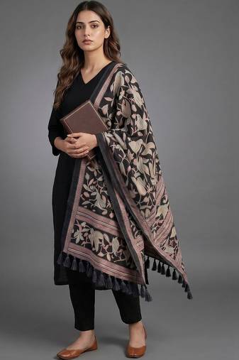 workwear women floral regular kurta with trousers & with dupatta
