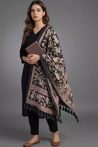 workwear women floral regular kurta with trousers & with dupatta
