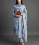 everyday workwear women ethnic motifs printed regular kurta with trousers & with dupatta