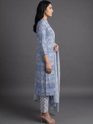 everyday workwear women ethnic motifs printed regular kurta with trousers & with dupatta 2