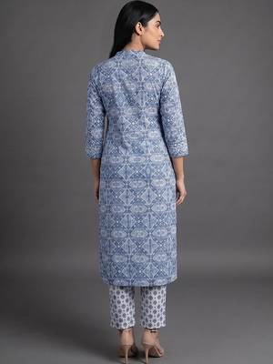 everyday workwear women ethnic motifs printed regular kurta with trousers & with dupatta 3