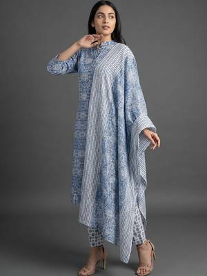everyday workwear women ethnic motifs printed regular kurta with trousers & with dupatta 5