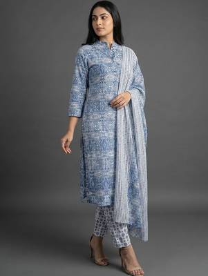 everyday workwear women ethnic motifs printed regular kurta with trousers & with dupatta 6