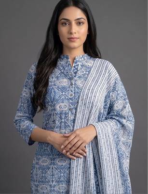 everyday workwear women ethnic motifs printed regular kurta with trousers & with dupatta 7