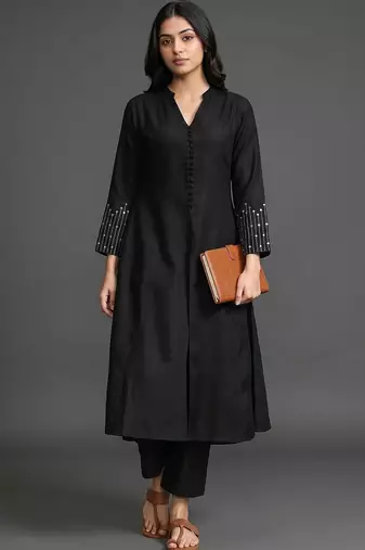 everyday workwear women regular beads and stones kurta with trousers