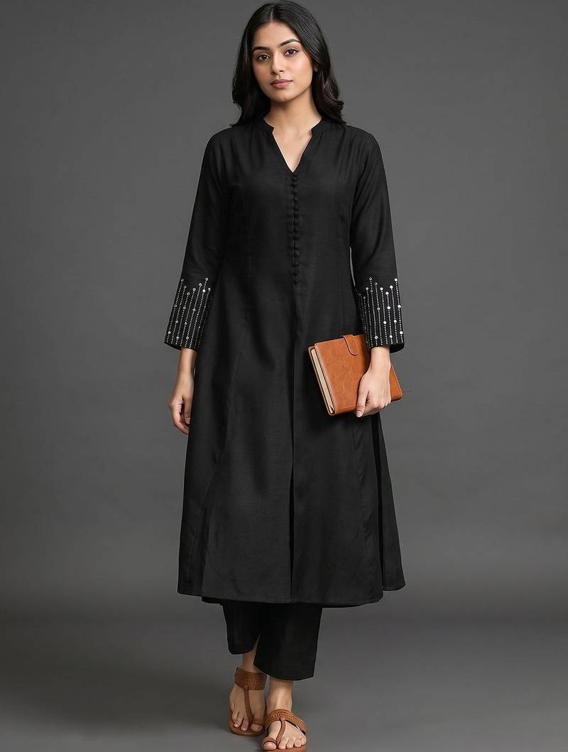 everyday workwear women regular beads and stones kurta with trousers