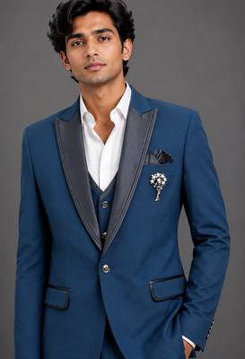 Steel blue contrast lapel tuxedo set 2