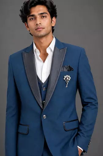 Steel blue contrast lapel tuxedo set