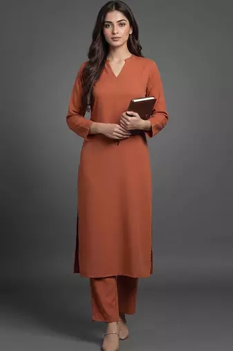 everyday workwear women regular silk crepe kurta with trousers