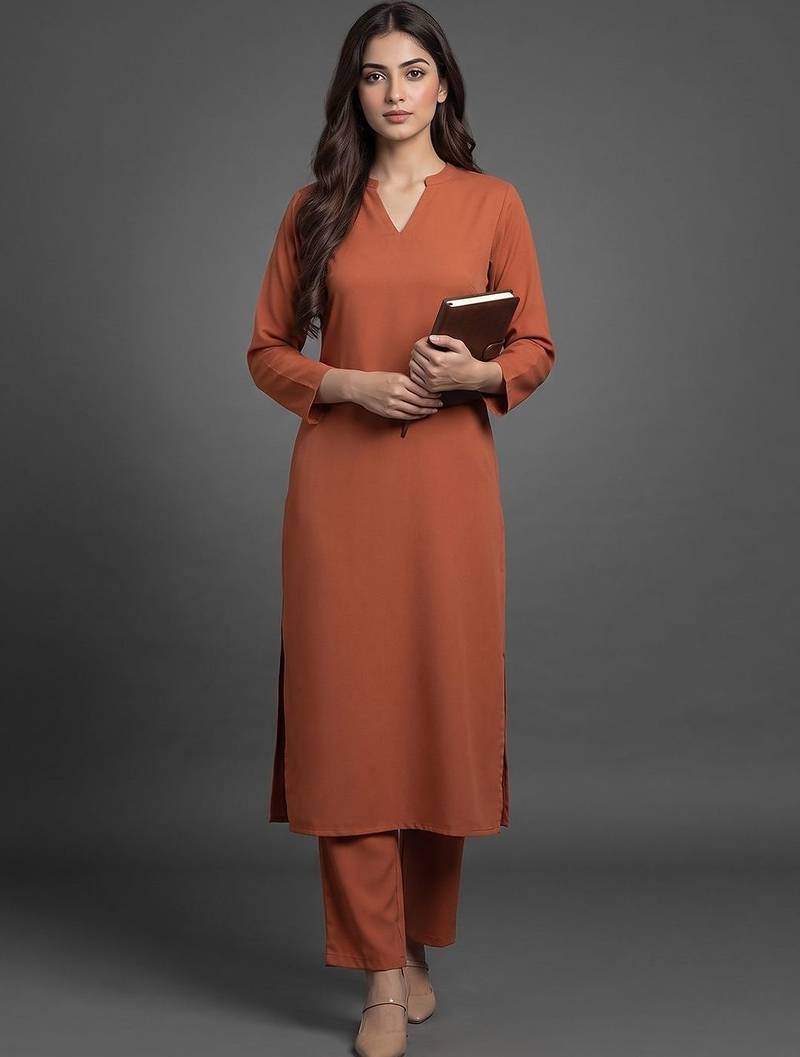 everyday workwear women regular silk crepe kurta with trousers