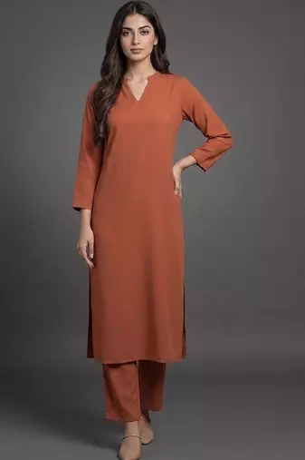 everyday workwear women regular silk crepe kurta with trousers