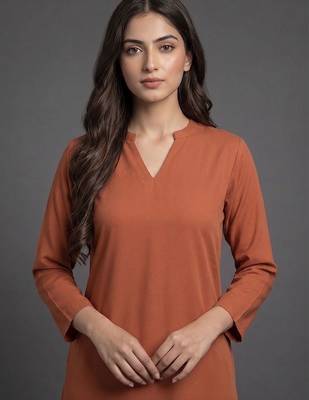 everyday workwear women regular silk crepe kurta with trousers 7