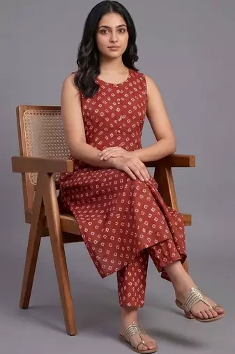 tailored women printed regular kurta with trousers