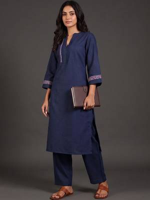 tailored women ethnic motifs embroidered regular thread work kurta with palazzos 1