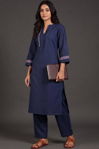 tailored women ethnic motifs embroidered regular thread work kurta with palazzos