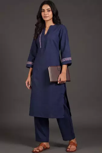 tailored women ethnic motifs embroidered regular thread work kurta with palazzos