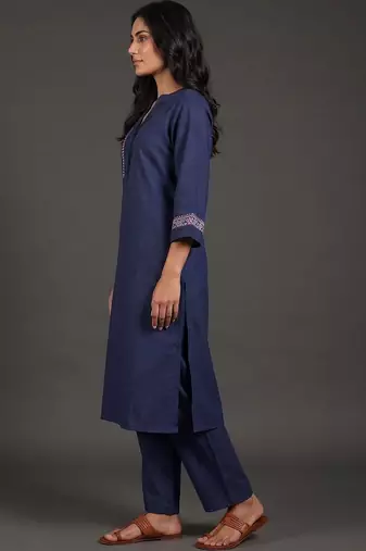 tailored women ethnic motifs embroidered regular thread work kurta with palazzos