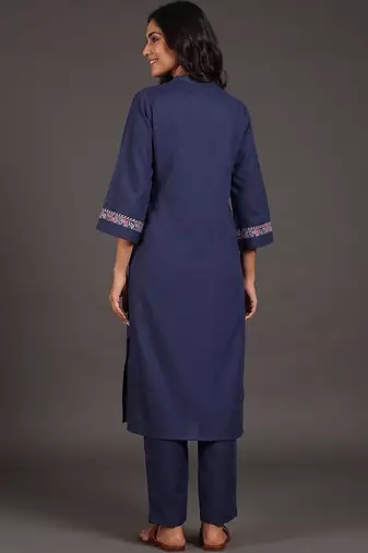 tailored women ethnic motifs embroidered regular thread work kurta with palazzos