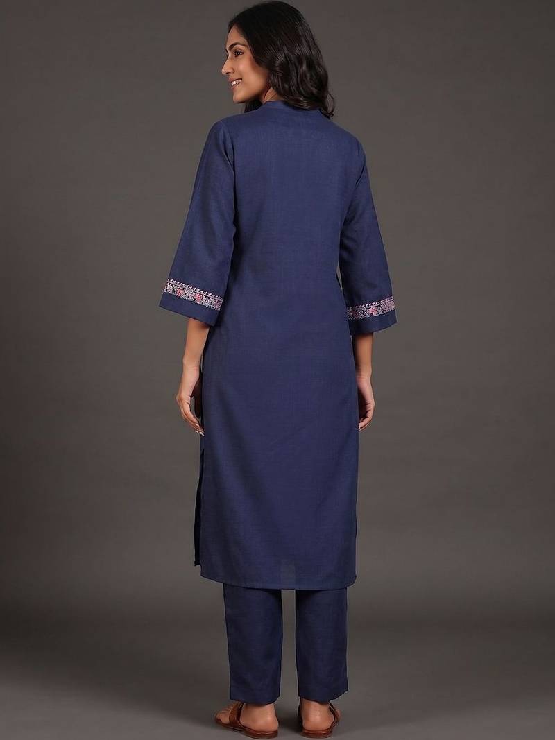 tailored women ethnic motifs embroidered regular thread work kurta with palazzos