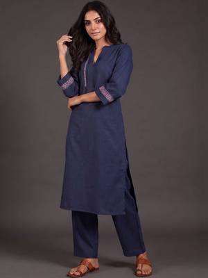 tailored women ethnic motifs embroidered regular thread work kurta with palazzos 5