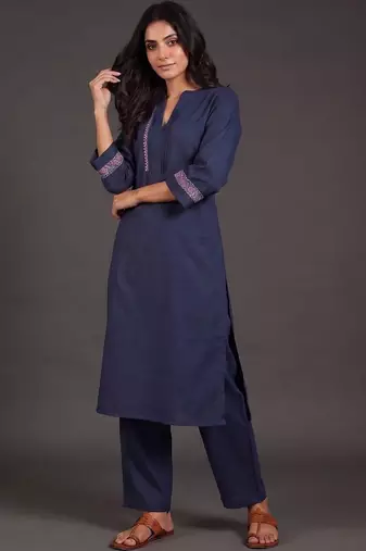 tailored women ethnic motifs embroidered regular thread work kurta with palazzos