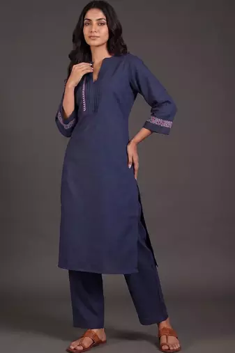 tailored women ethnic motifs embroidered regular thread work kurta with palazzos