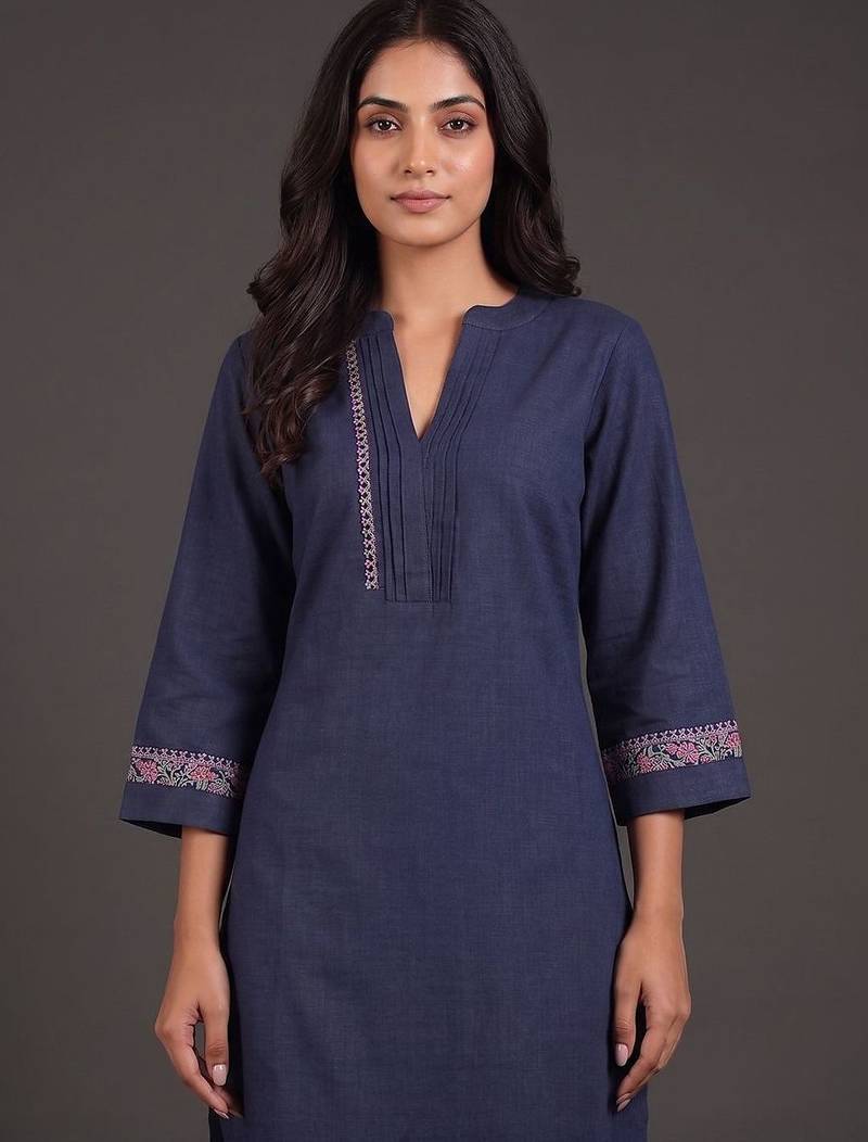 tailored women ethnic motifs embroidered regular thread work kurta with palazzos