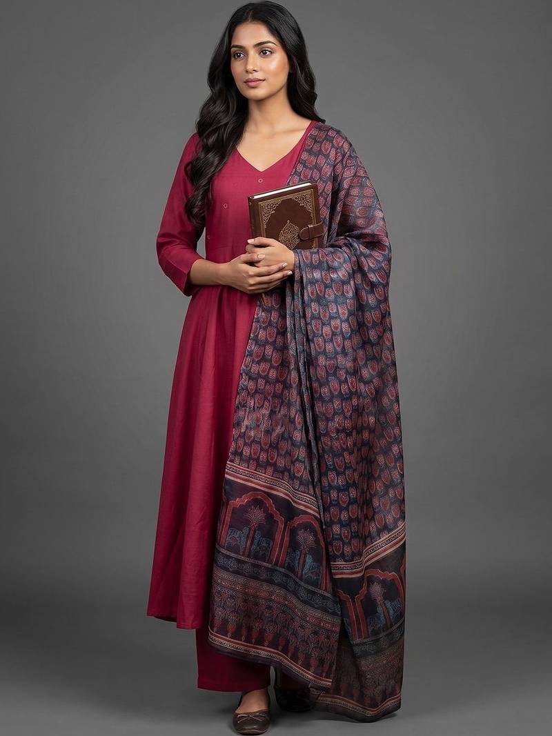 structured women ethnic motifs embroidered regular kurta with palazzos & with dupatta