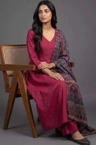 structured women ethnic motifs embroidered regular kurta with palazzos & with dupatta