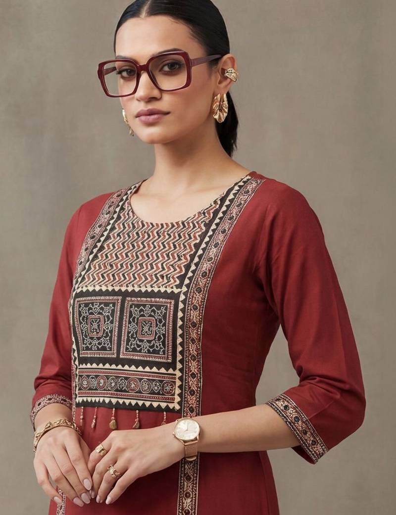 workwear women embroidered regular thread work cotton kurta with trousers & with dupatta