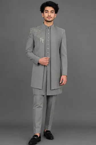 Sage green embroidered indo-western sherwani set