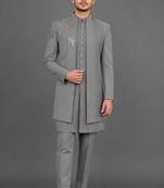Sage green embroidered indo-western sherwani set