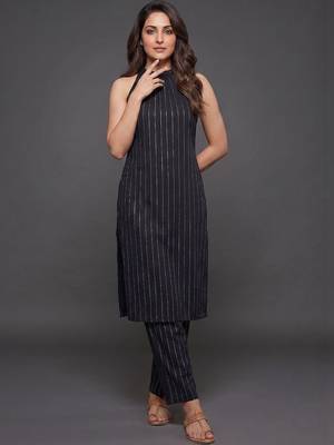 structured women striped regular silk crepe kurta with trousers 4