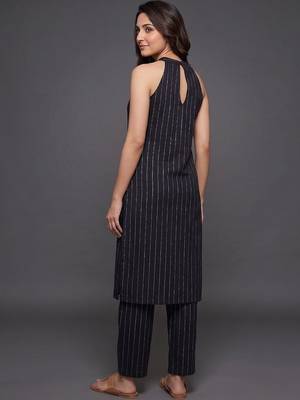 structured women striped regular silk crepe kurta with trousers 6