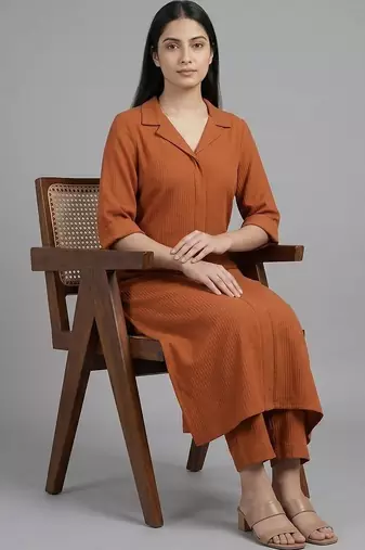 everyday workwear women regular silk crepe kurta with trousers