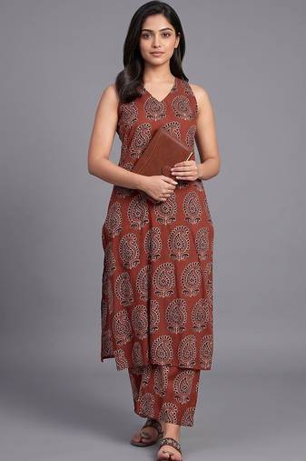 tailored women paisley printed regular kurta with trousers