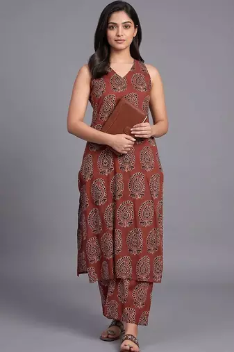 tailored women paisley printed regular kurta with trousers