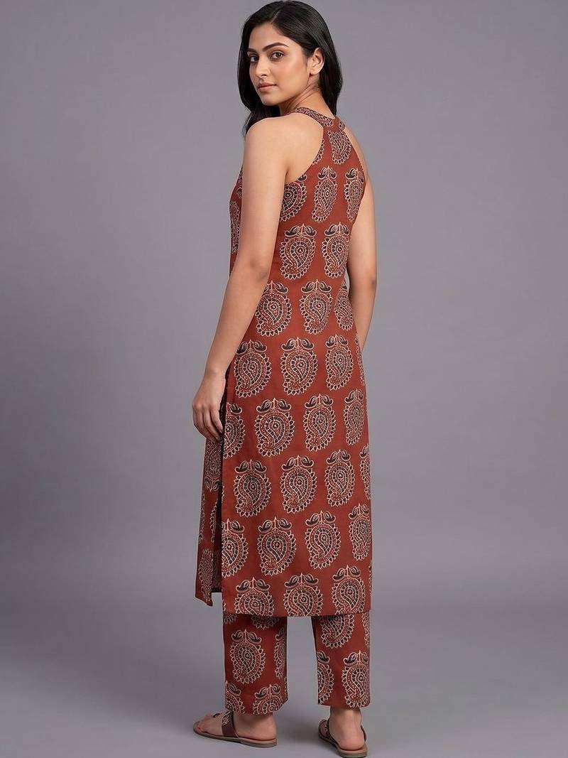 tailored women paisley printed regular kurta with trousers