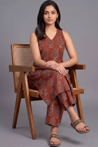 tailored women paisley printed regular kurta with trousers