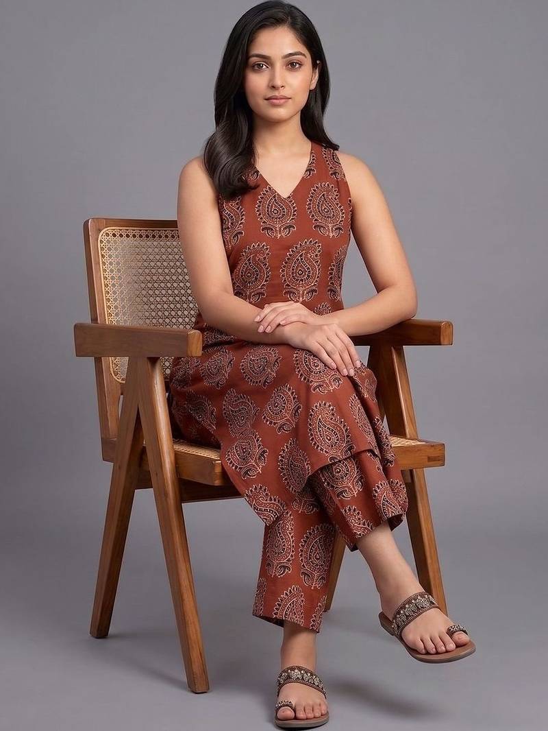 tailored women paisley printed regular kurta with trousers