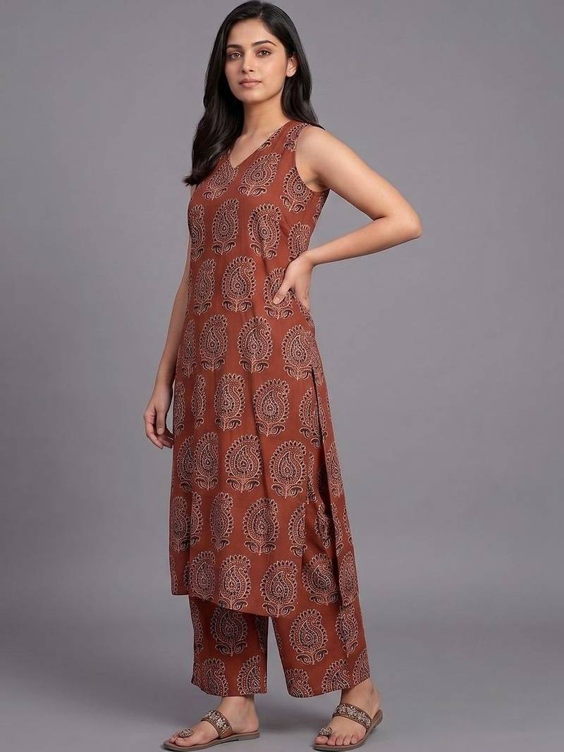 tailored women paisley printed regular kurta with trousers