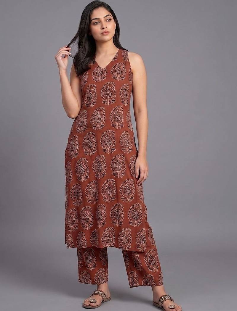 tailored women paisley printed regular kurta with trousers