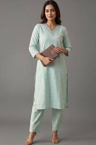 formal women regular mirror work kurta with trousers