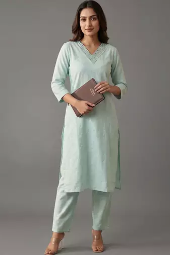 formal women regular mirror work kurta with trousers