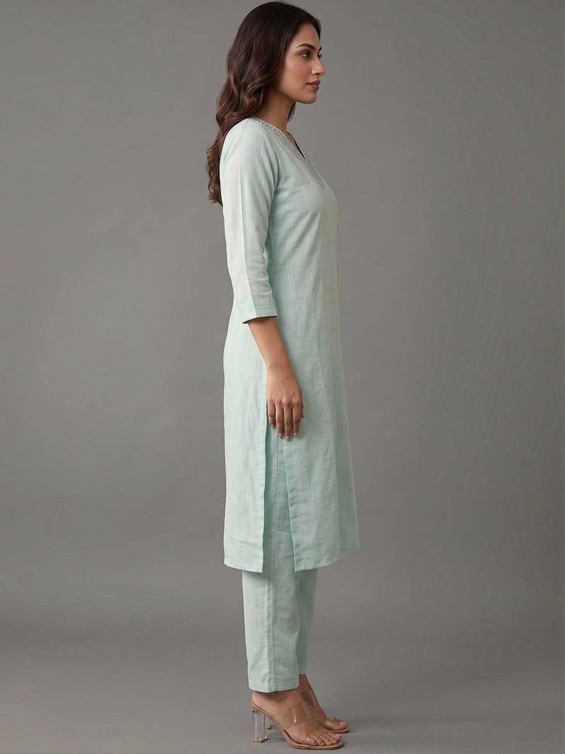 formal women regular mirror work kurta with trousers