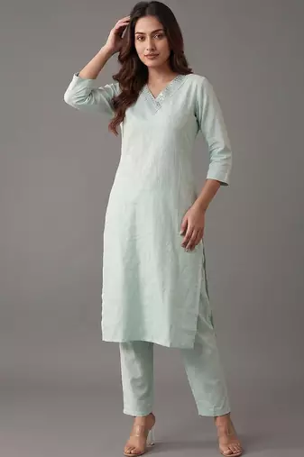 formal women regular mirror work kurta with trousers