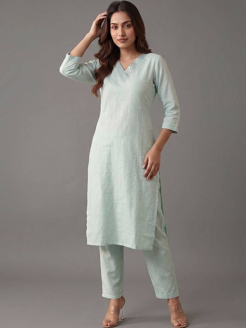 formal women regular mirror work kurta with trousers